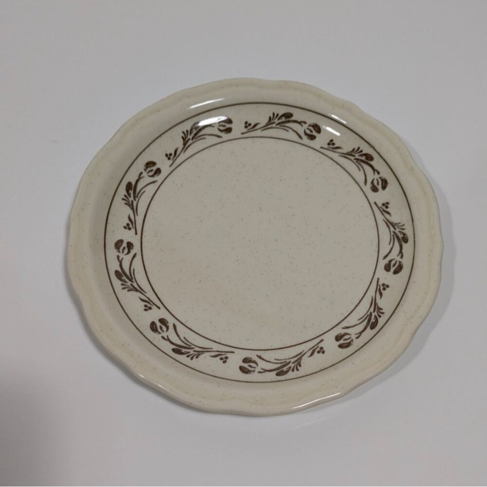Syracuse China Beige Brown Scalloped Round Plate Floral Vine Vintage